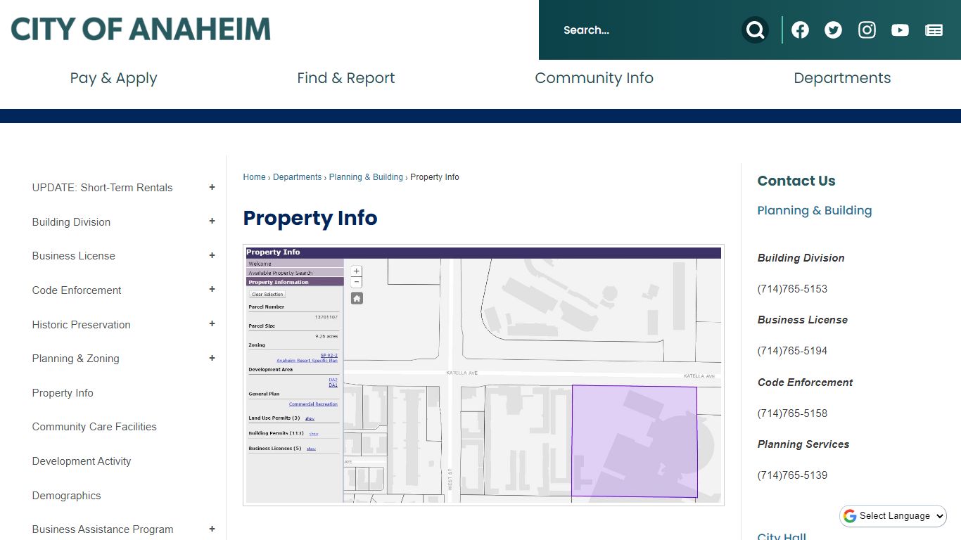 Property Info | Anaheim, CA - Official Website