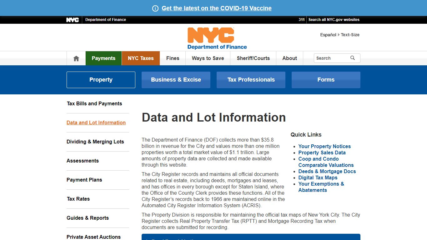 Data and Lot Information - New York City